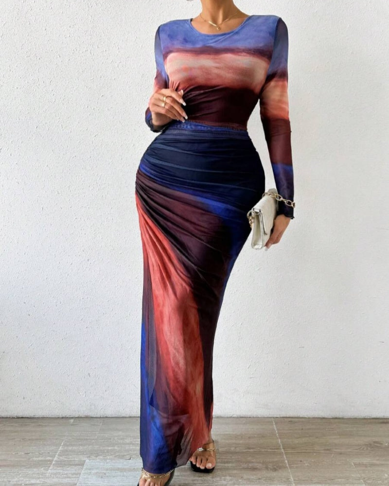 Variant image for Chic Gradient Long Sleeve Bodycon Dress in High Elastic Mesh – Comfortable Fit for Effortless Elegance-20