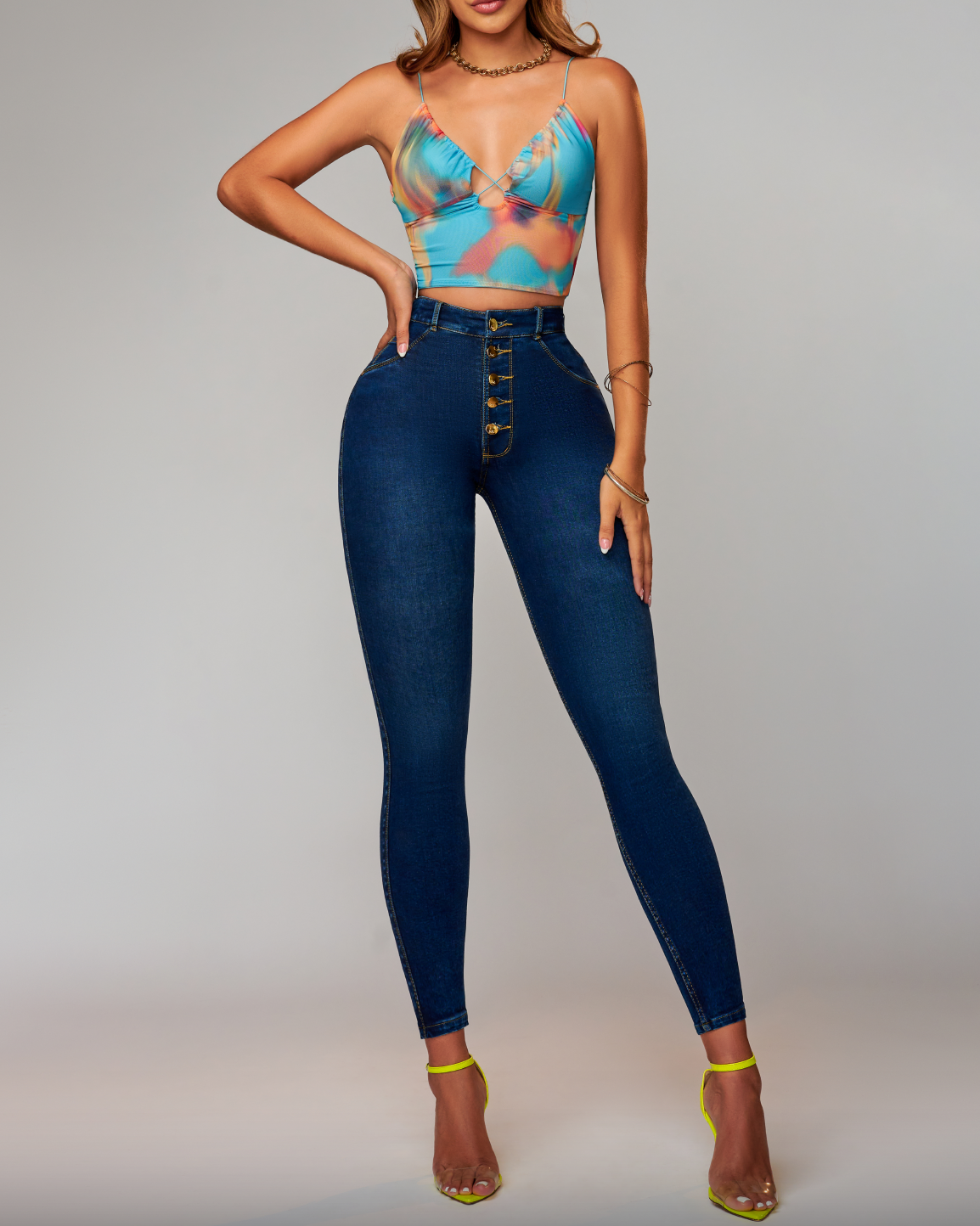 High Rise Stretch Denim Jeans with Butt Lift Design – Ankle Length Skinny Fit for Flattering Silhouette-3