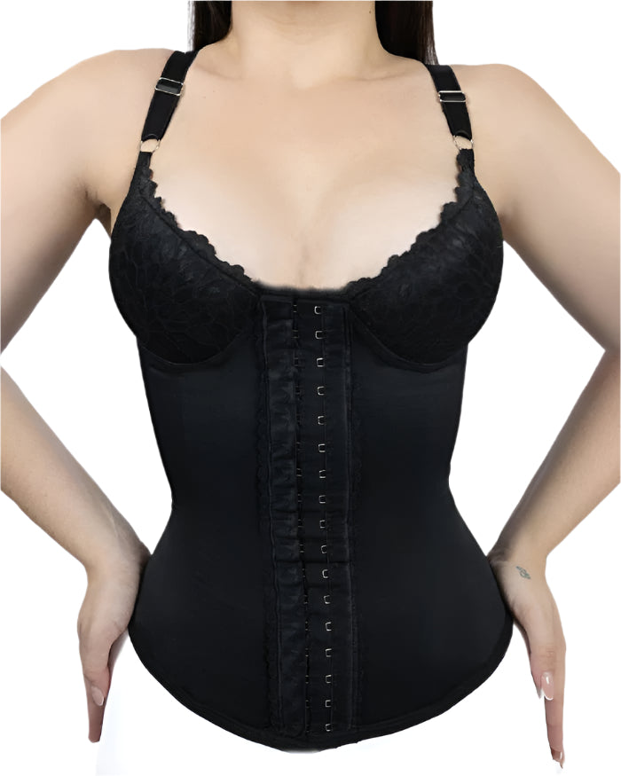 Women's Corset Top Black Size M Satin Lace Cups-1