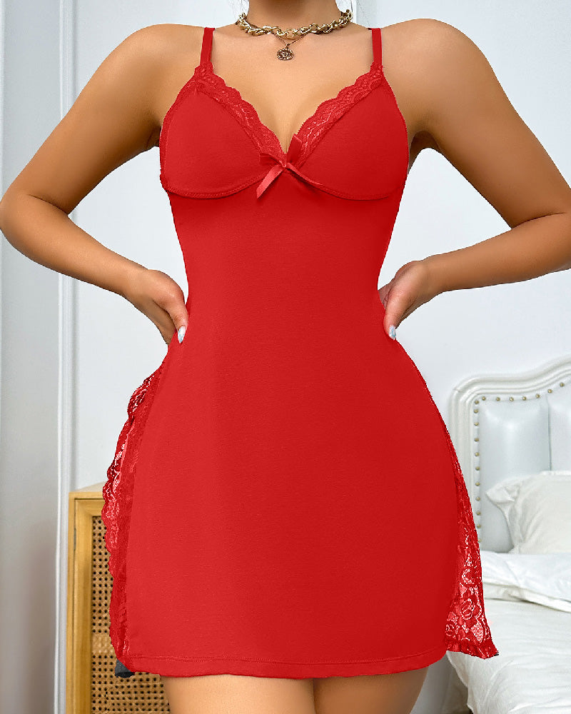 Variant image for Elegant Silk Nightgown for Women with Lace Trim and Stylish Slit - Body Shaping Midi Sleepwear-31