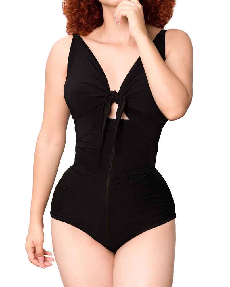 High Waist Ruched One Piece Swimsuit for Women with Tummy Control – Black One Piece Bathing Suit-6