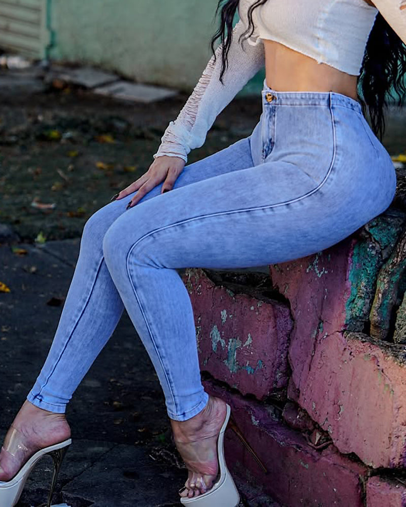 High Waist Skinny Jeans for Women with Adjustable Back Strap – Stretch Denim for Curvy Fit-4