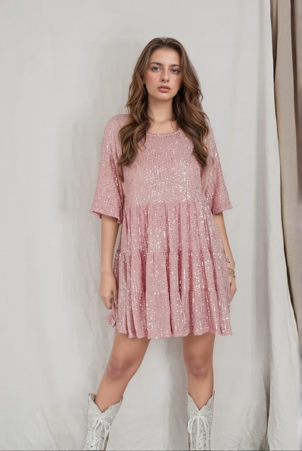 Comfy Sequins Baby Doll Dress - Sparkling Loose-Fit Mini for Parties and Celebrations 3