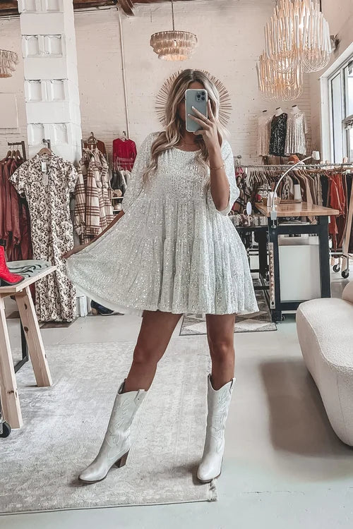 Comfy Sequins Baby Doll Dress - Sparkling Loose-Fit Mini for Parties and Celebrations 5
