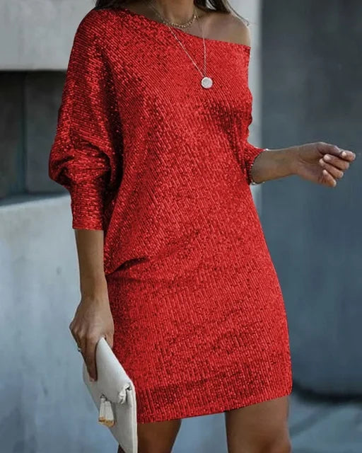 Contrast Sequin Off-Shoulder Mini Dress - Party-Ready Glam Look 3