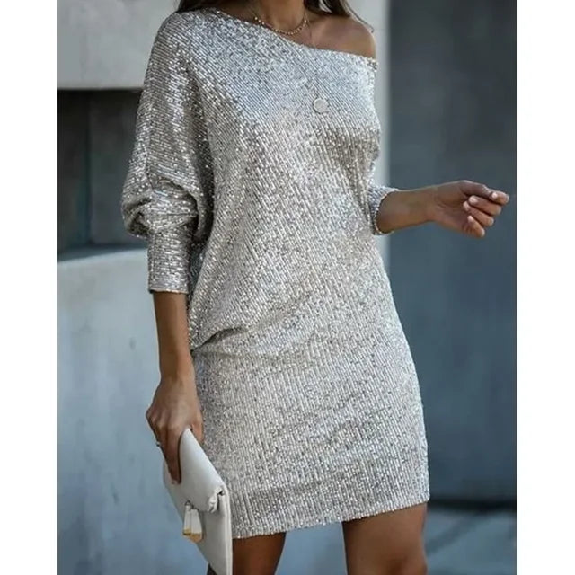 Contrast Sequin Off-Shoulder Mini Dress - Party-Ready Glam Look 5