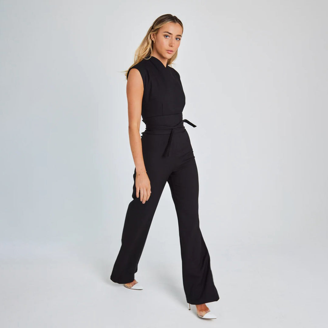 Elegant Black Women's Jumpsuit with Sleeveless High Neck and Wide-Leg Design for Formal and Casual Occasions 4