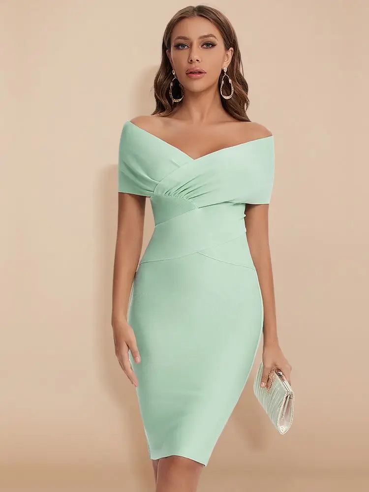 Elegant Off-Shoulder Green Bodycon Summer Dress for Women – Flattering Cocktail Party Style 10