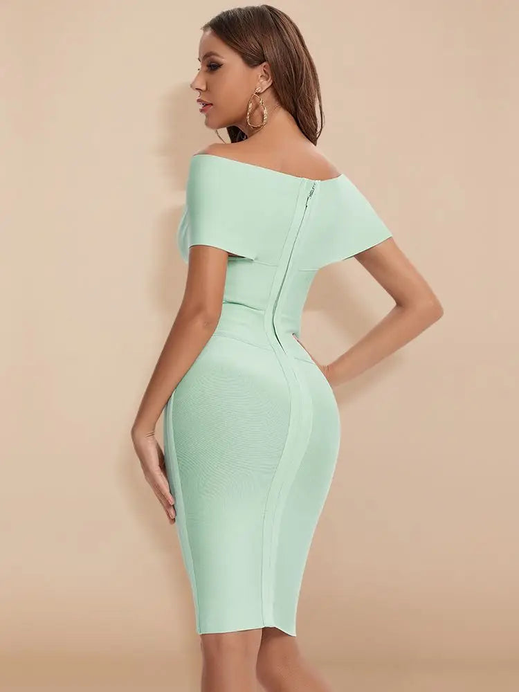 Elegant Off-Shoulder Green Bodycon Summer Dress for Women – Flattering Cocktail Party Style 2