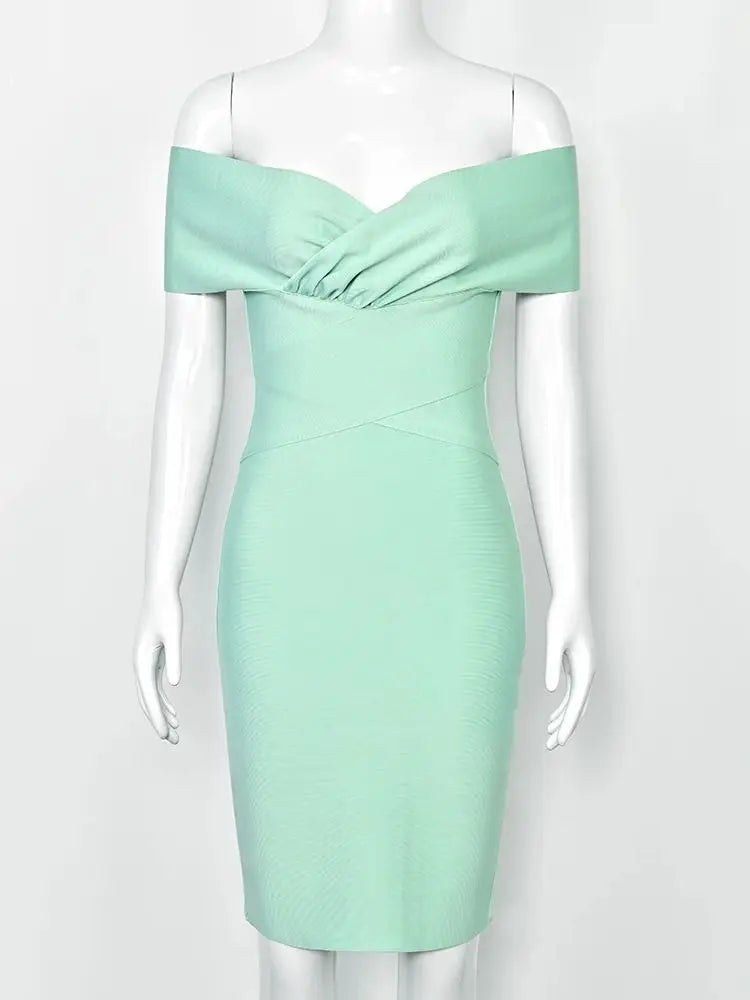 Elegant Off-Shoulder Green Bodycon Summer Dress for Women – Flattering Cocktail Party Style 3