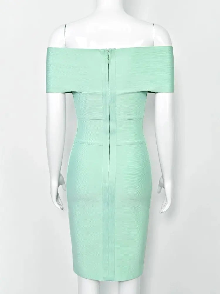 Elegant Off-Shoulder Green Bodycon Summer Dress for Women – Flattering Cocktail Party Style 5