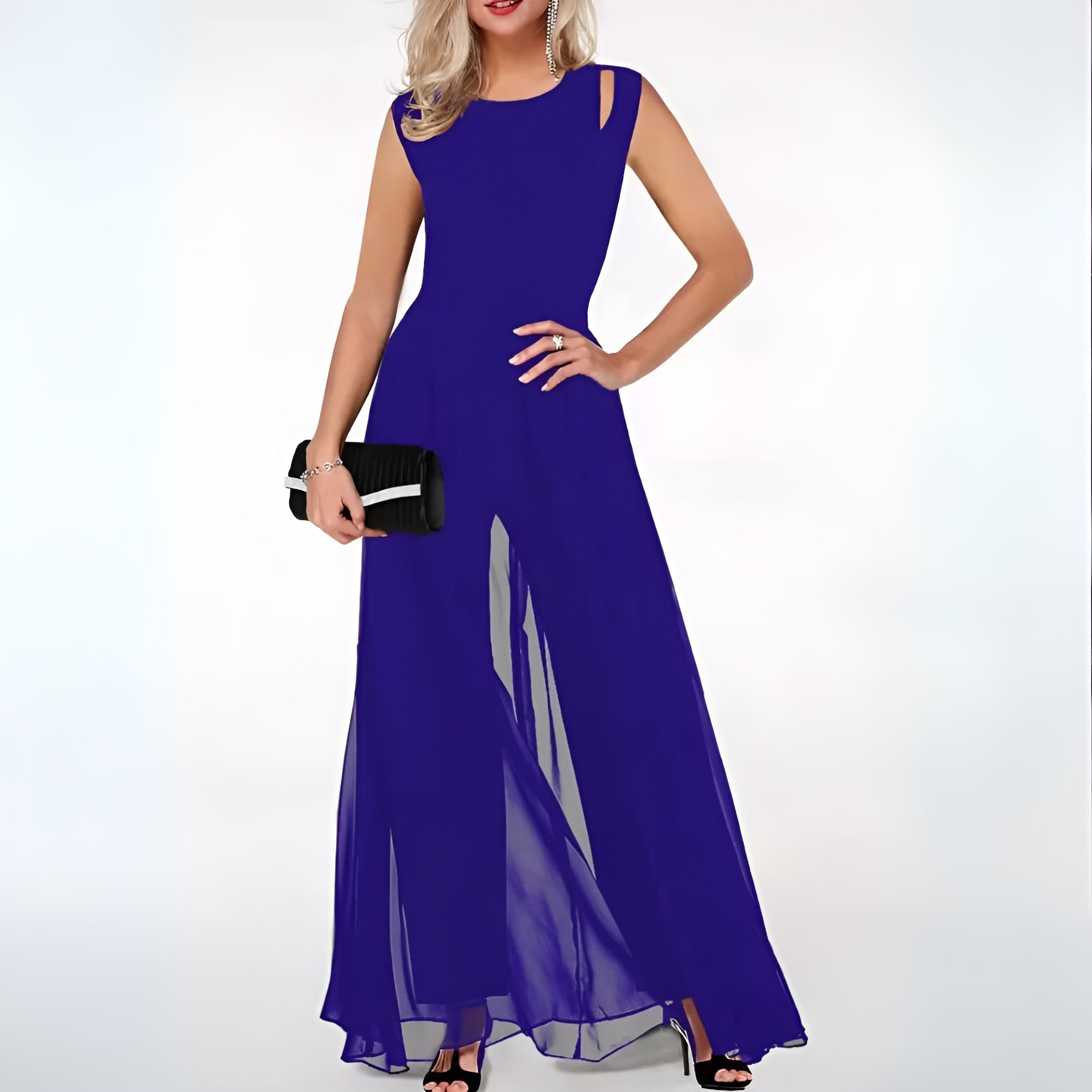 Elegant Women's Jumpsuit with High Neck Cut-Out and Wide-Leg Fit – Black or White Available 2