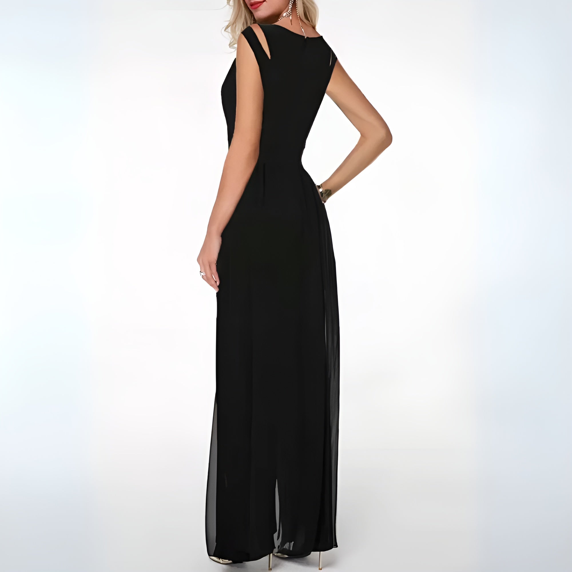 Elegant Women's Jumpsuit with High Neck Cut-Out and Wide-Leg Fit – Black or White Available 4