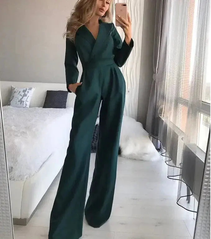 Elegant Women's Long Sleeve Jumpsuit with Wide Leg Design – Black or White Options for Any Occasion 2