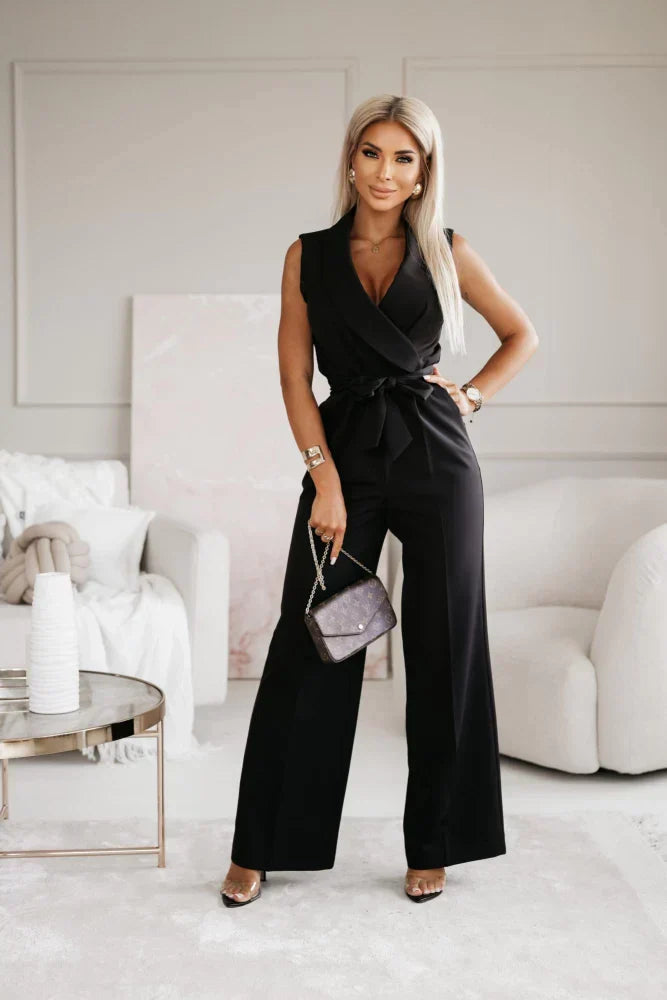 Elegant Women's Wide-Leg Jumpsuit – Long Sleeve, Flattering Fit for Formal and Casual Occasions – Black or White Options Available 3