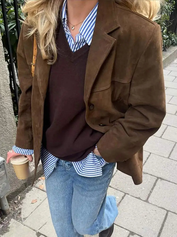 Men's Jacket Brown Size M Suede Classic Fit 3