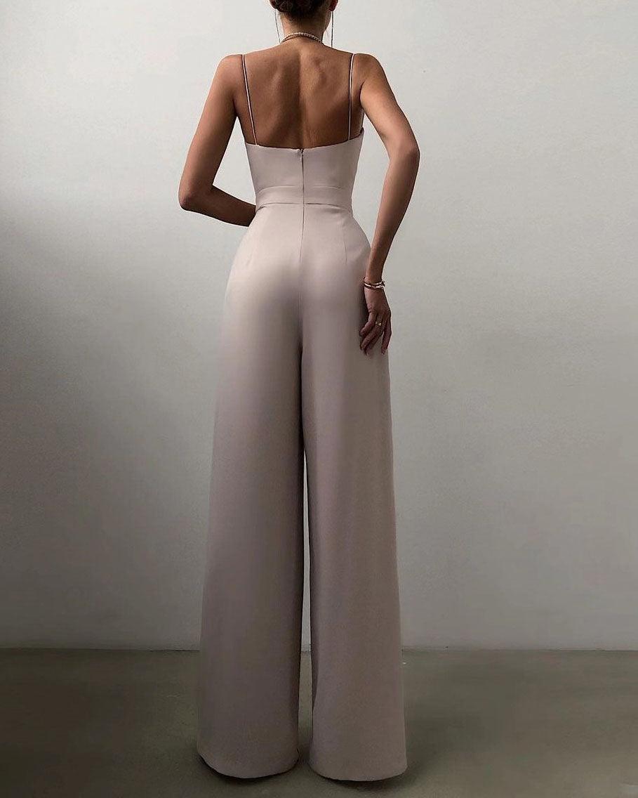 Women's Black High-Waist Spaghetti Strap Jumpsuit – Elegant and Comfortable for Any Occasion 5