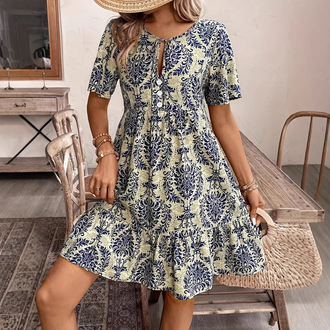 Women’s Casual Dress – Breathable Cotton – Loose Fit – V-Neck – Printed Tiered Hem 3