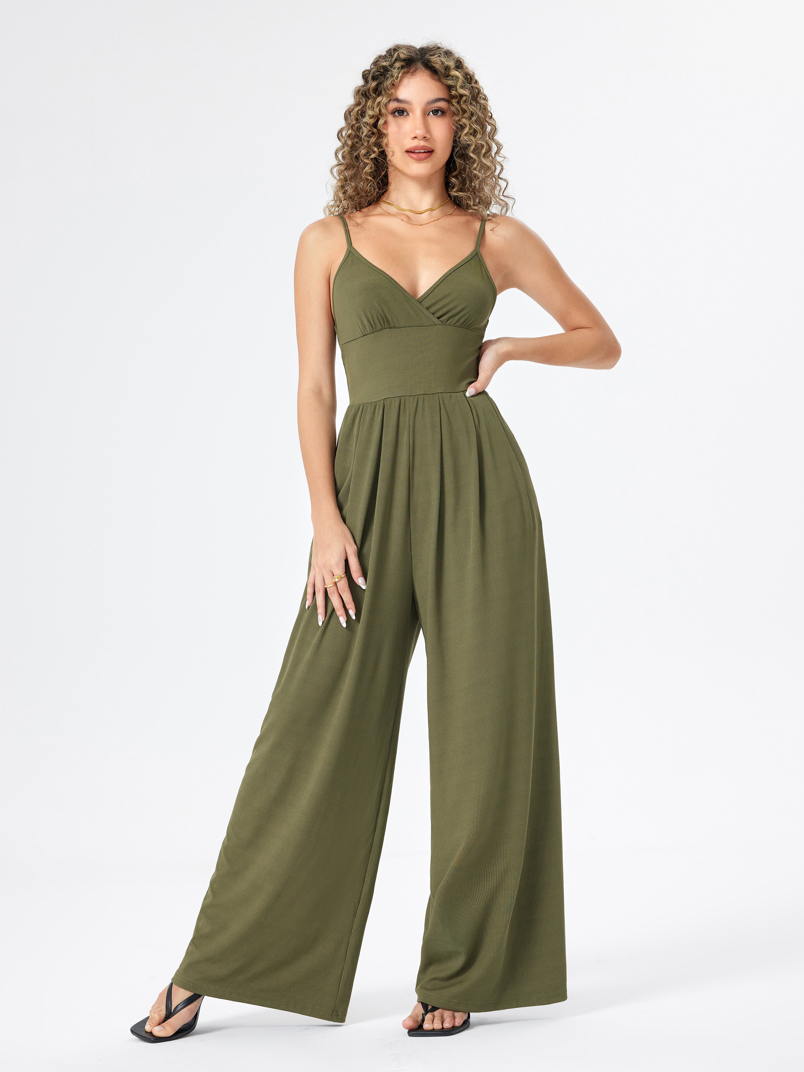 Women's Elegant Sleeveless V-Neck Wide-Leg Jumpsuit – Comfortable Rayon Blend for Casual or Evening Wear 2