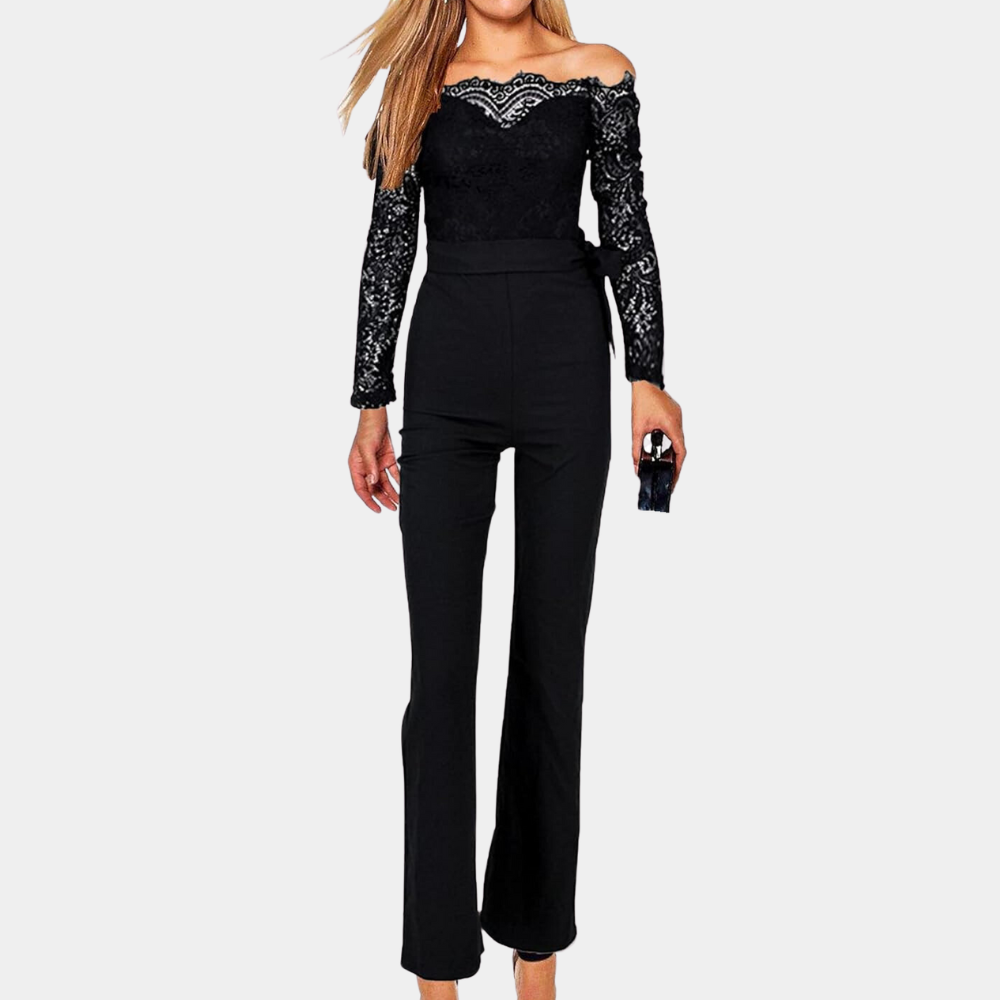 Women's Elegant White Jumpsuit Size M Lace Off-Shoulder Long Sleeve 5