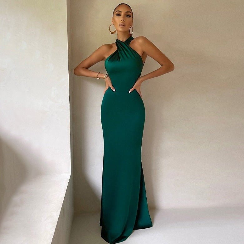 Women’s Evening Gown - Halter Neck - Floor Length - Satin Finish - Elegant Fit 0