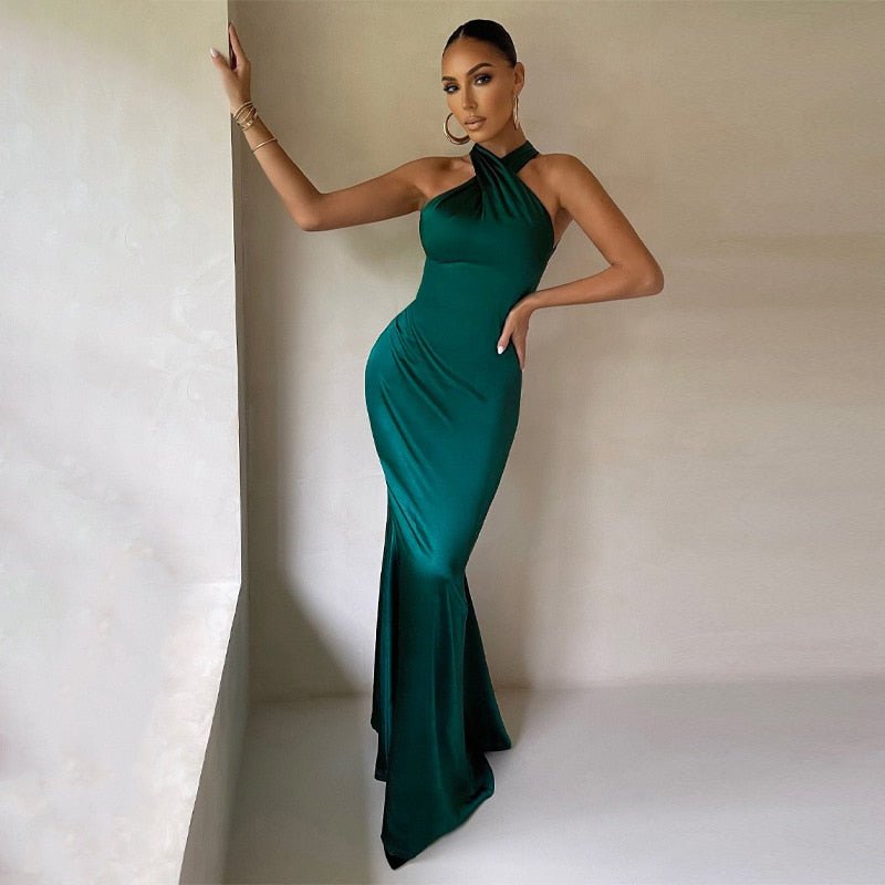 Women’s Evening Gown - Halter Neck - Floor Length - Satin Finish - Elegant Fit 2