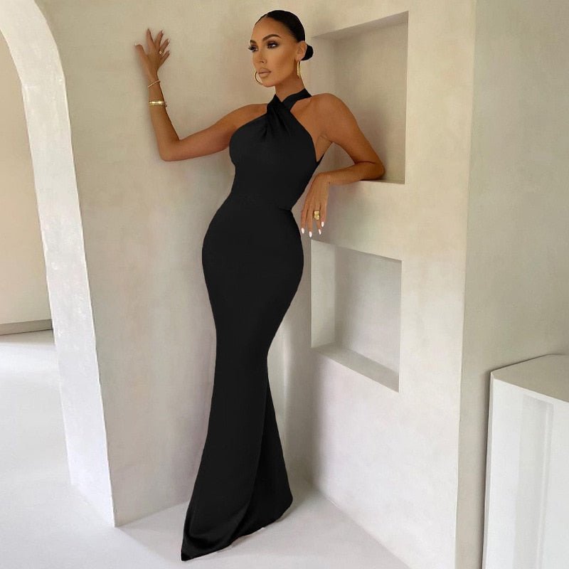 Women’s Evening Gown - Halter Neck - Floor Length - Satin Finish - Elegant Fit 3