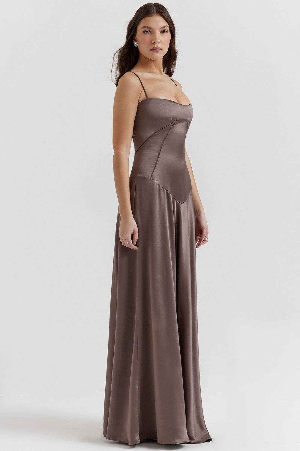 Women’s Evening Gown – Satin A-Line – Spaghetti Straps – Cut-Out Waist – Full Length 5