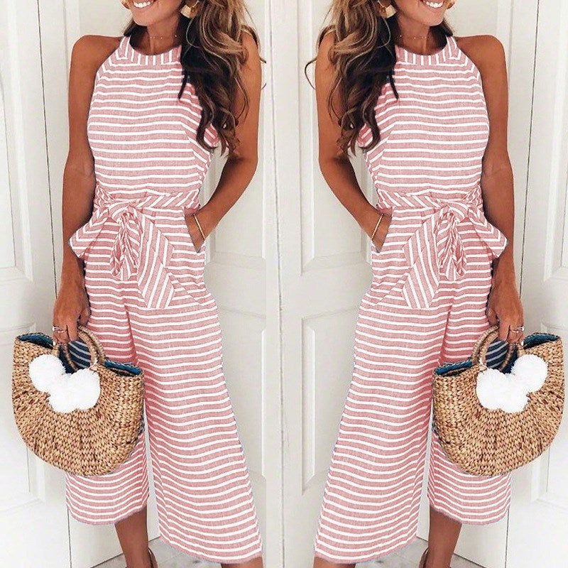 Women's Jumpsuit Striped Size M Cotton-Linen Blend 3
