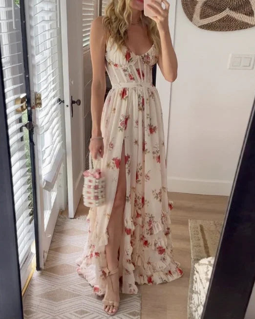 Elegant Allure – Lace Floral Midi Dress for Women with Sheer Detailing & Sophisticated Style