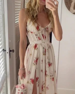 Elegant Allure – Lace Floral Midi Dress for Women with Sheer Detailing & Sophisticated Style