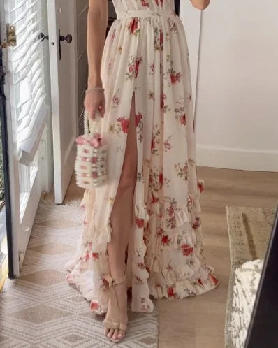 Elegant Allure – Lace Floral Midi Dress for Women with Sheer Detailing & Sophisticated Style