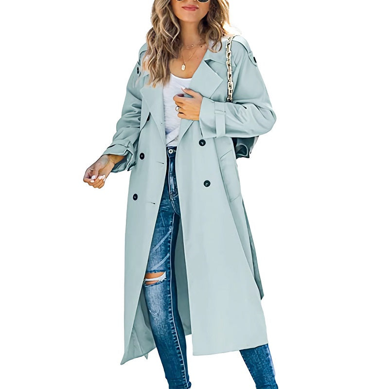 Women's Long Trench Coat Black Size M Polyester 2