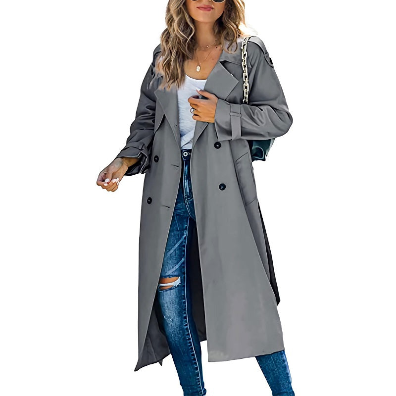Women's Long Trench Coat Black Size M Polyester 3