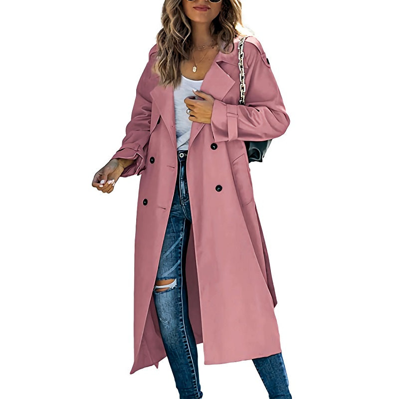 Women's Long Trench Coat Black Size M Polyester 5