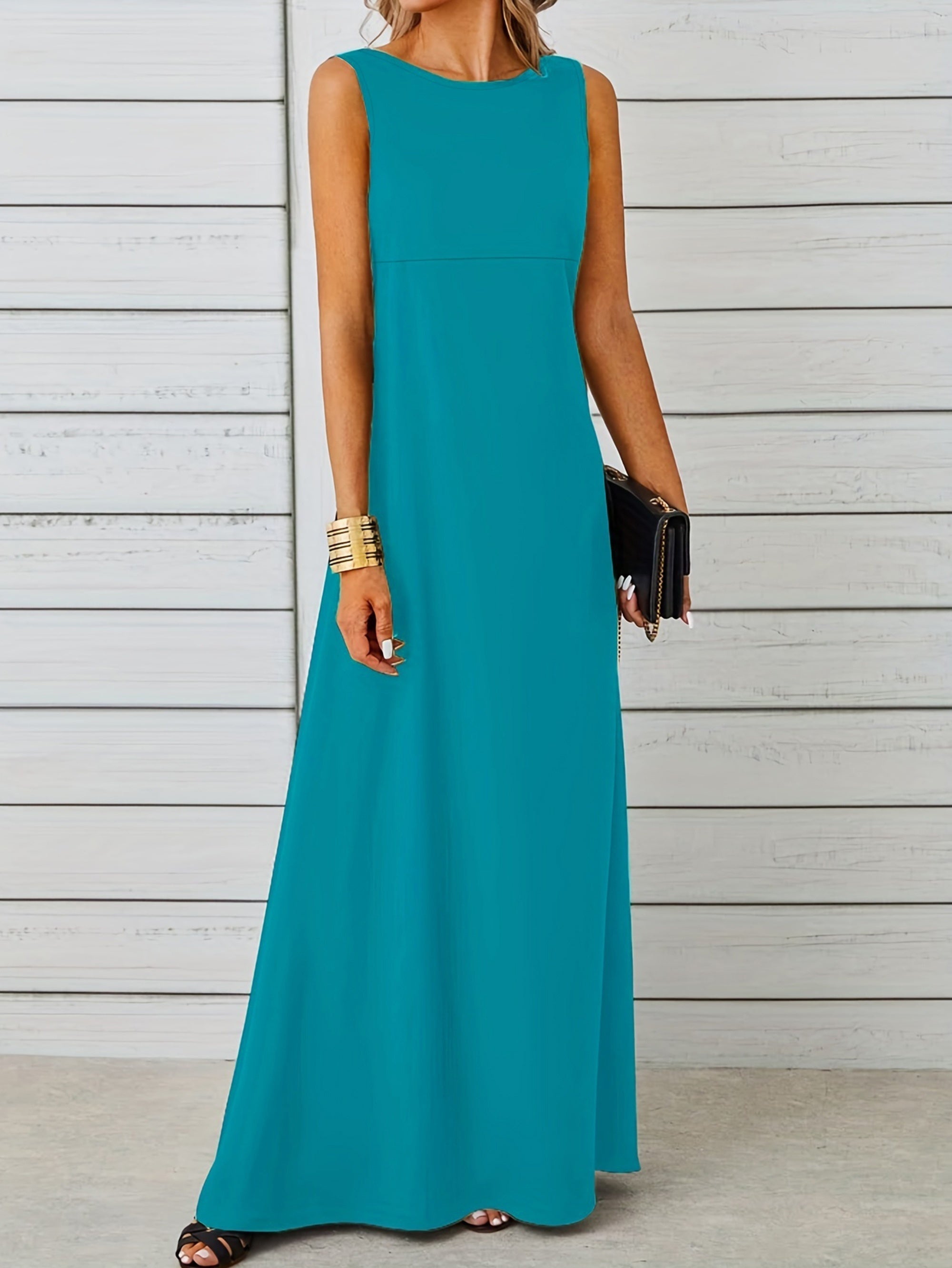 Women’s Maxi Dress - Sleeveless Elegant Fit - Floor-Length - Round Neck Formal Style 1