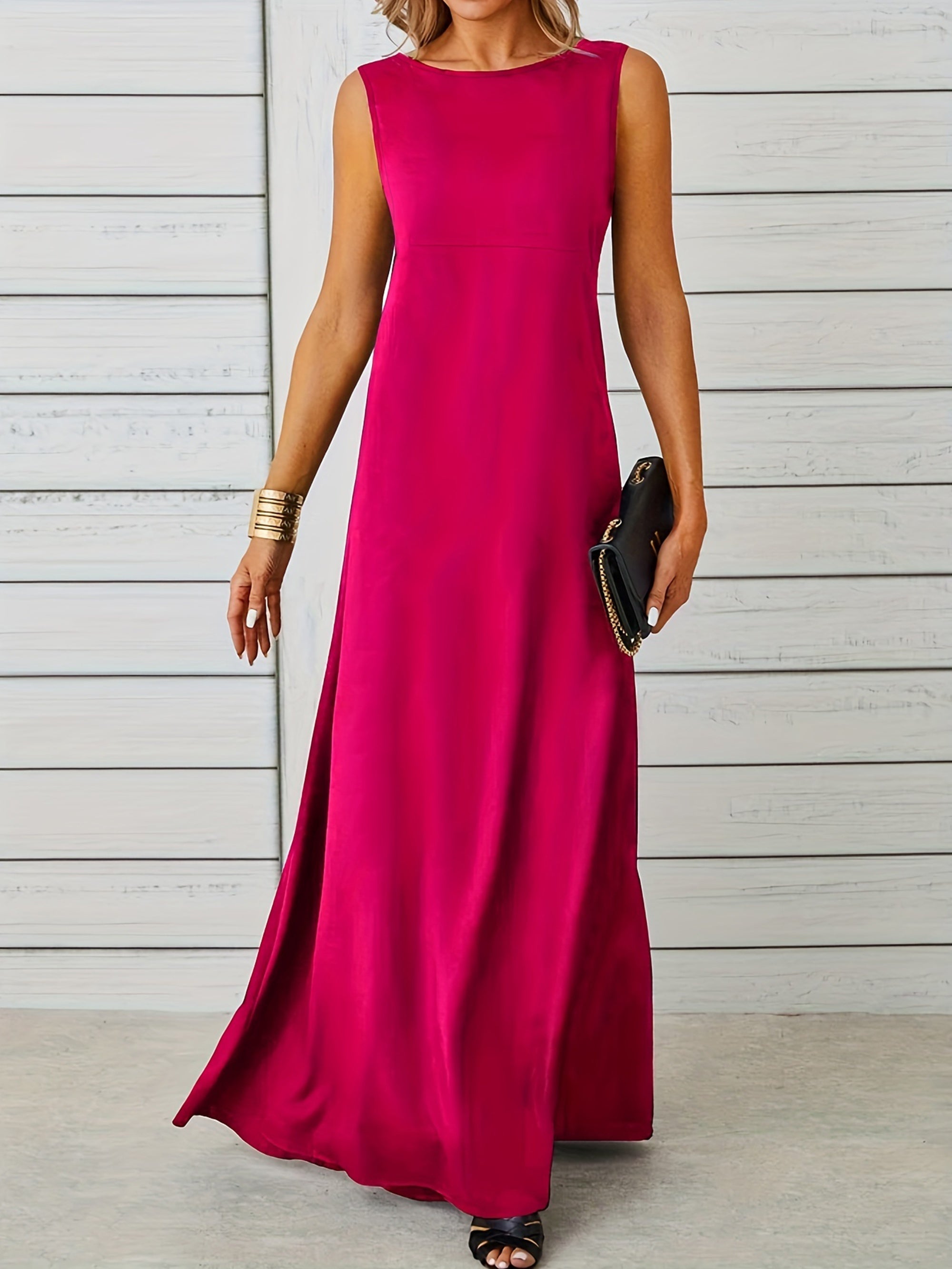 Women’s Maxi Dress - Sleeveless Elegant Fit - Floor-Length - Round Neck Formal Style 3