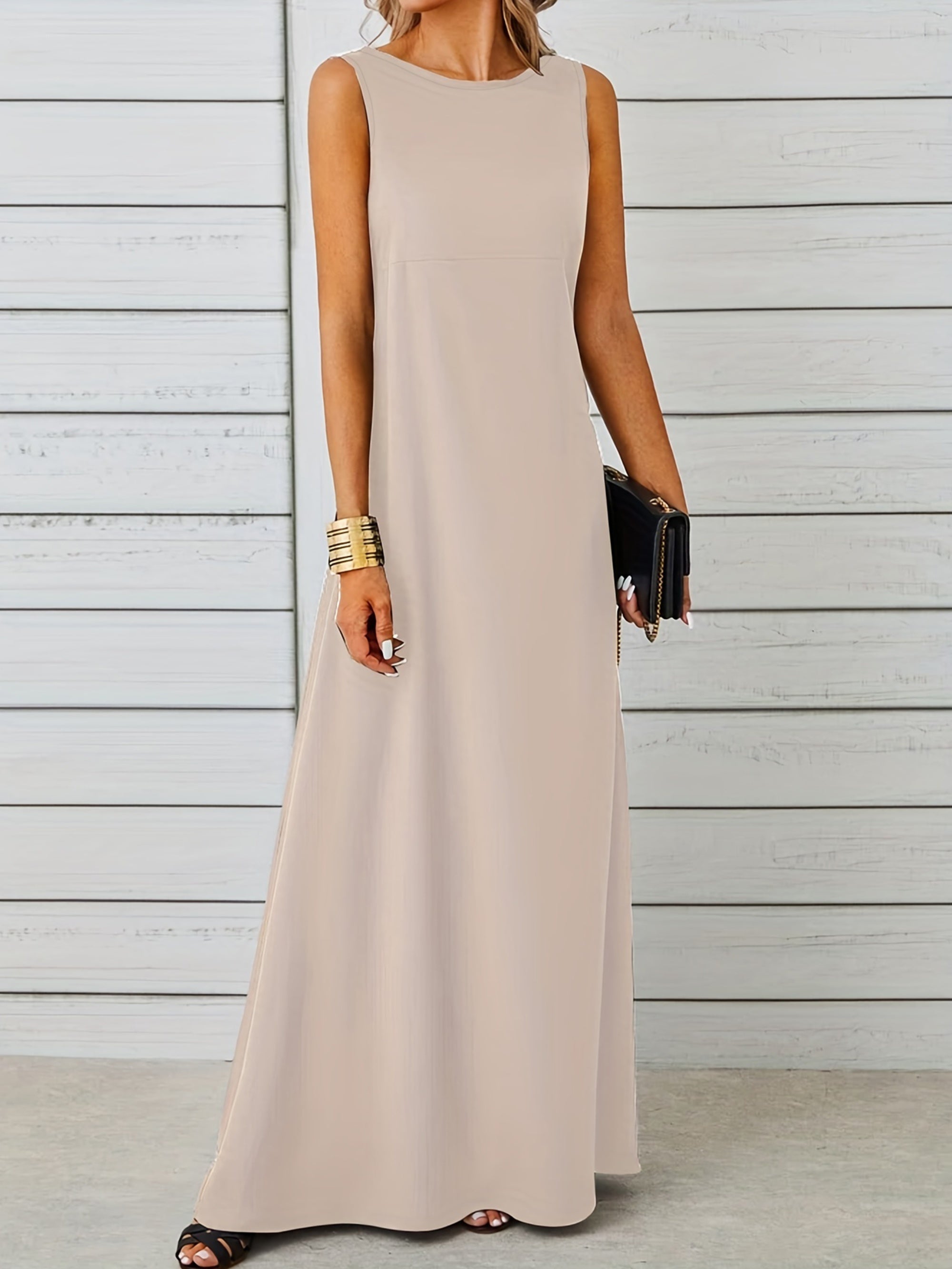 Women’s Maxi Dress - Sleeveless Elegant Fit - Floor-Length - Round Neck Formal Style 4