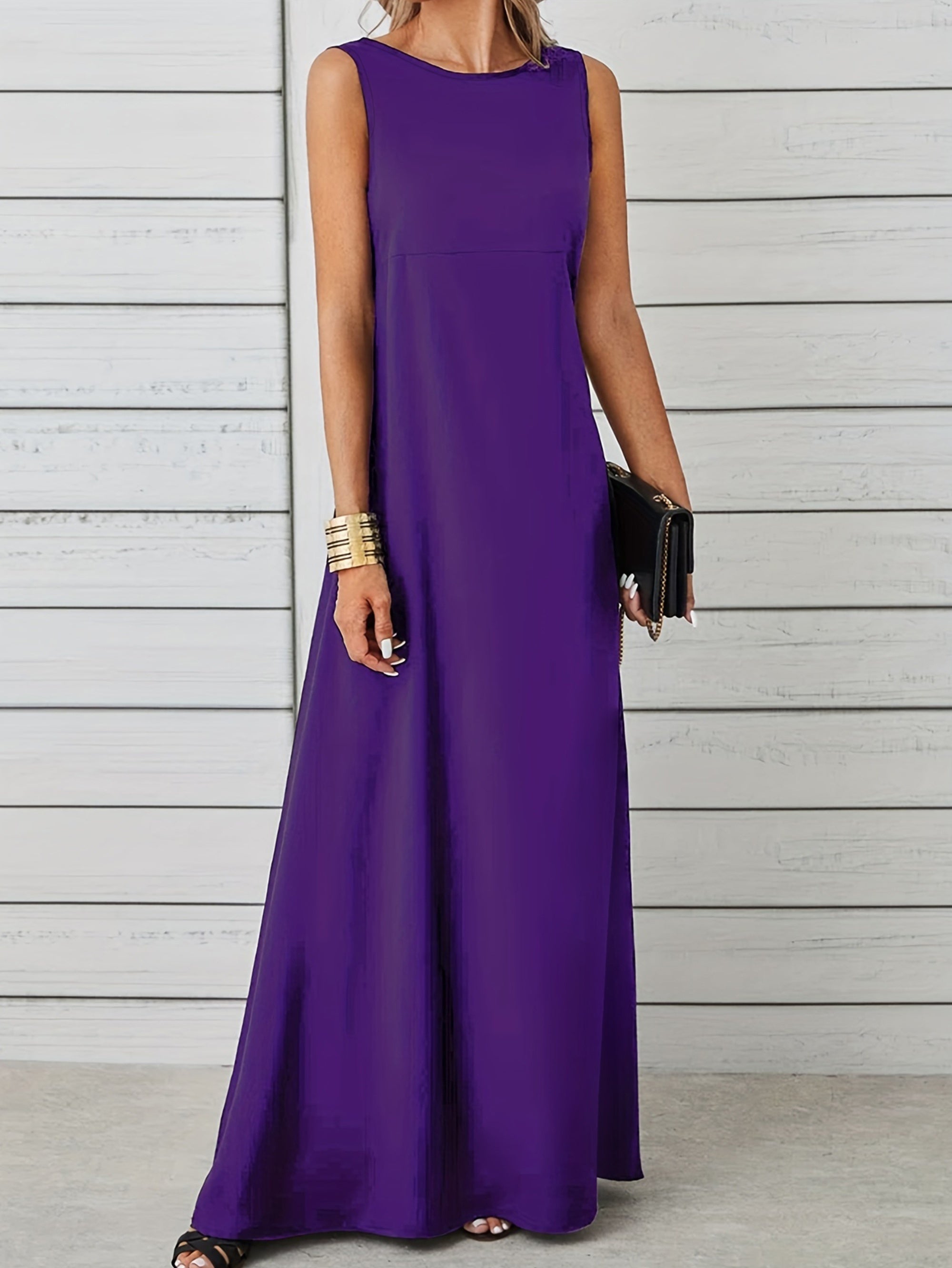 Women’s Maxi Dress - Sleeveless Elegant Fit - Floor-Length - Round Neck Formal Style 5