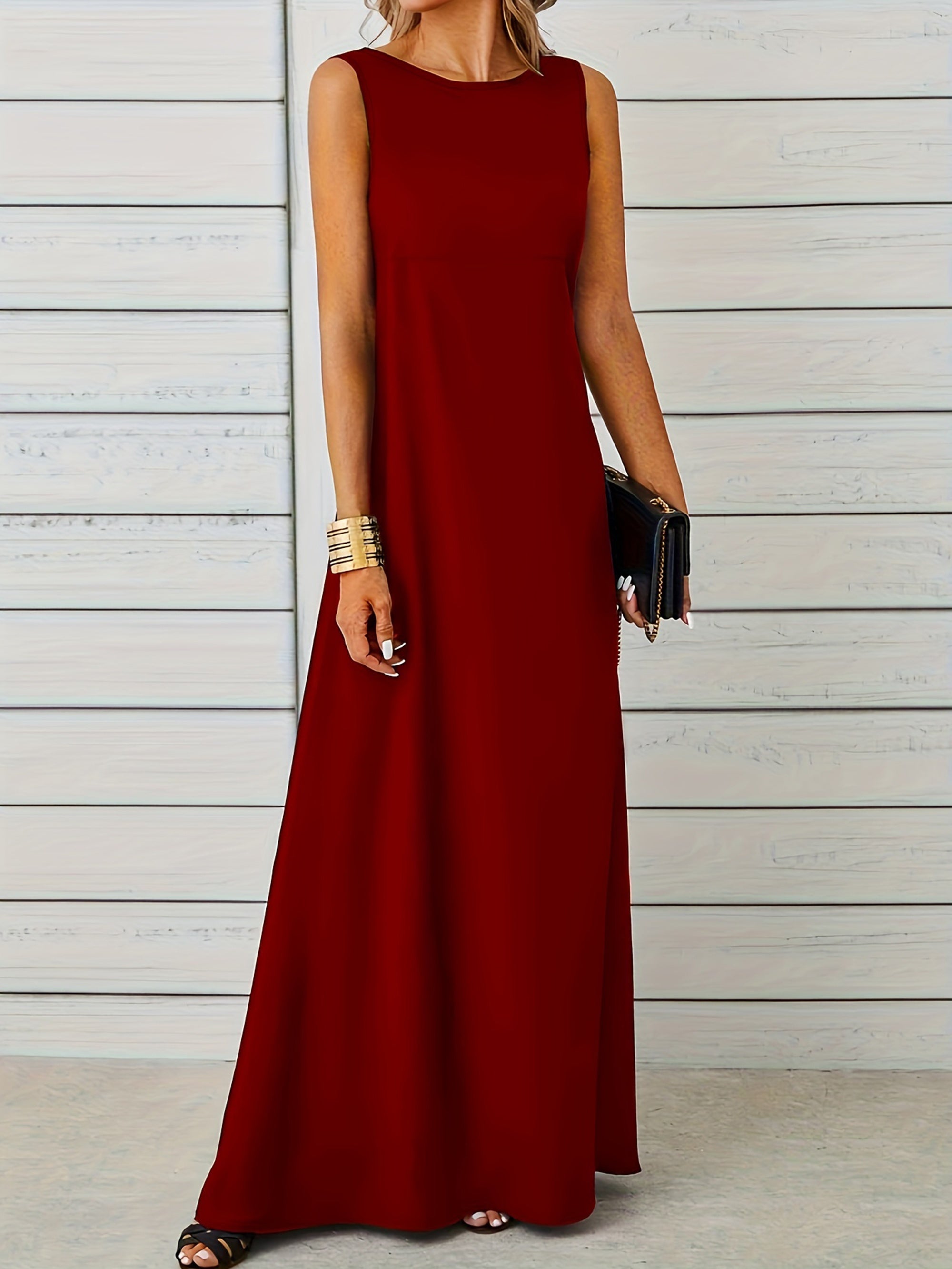 Women’s Maxi Dress - Sleeveless Elegant Fit - Floor-Length - Round Neck Formal Style 6