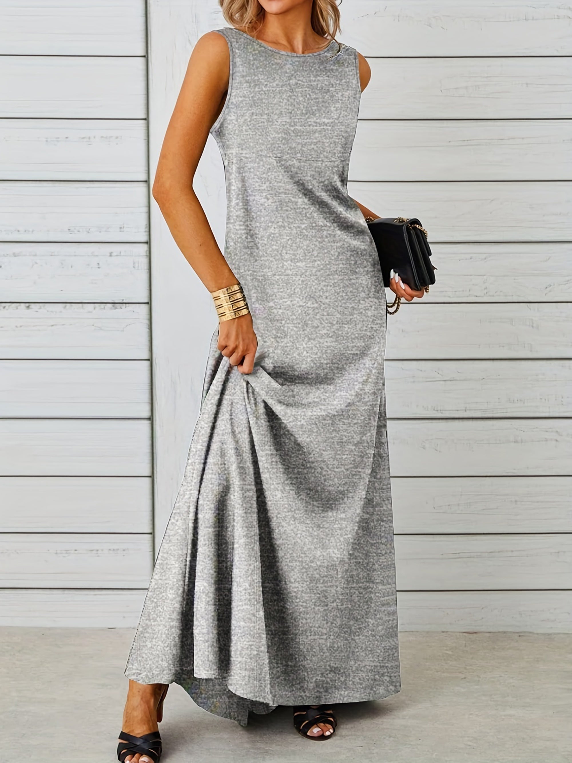 Women’s Maxi Dress - Sleeveless Elegant Fit - Floor-Length - Round Neck Formal Style 7