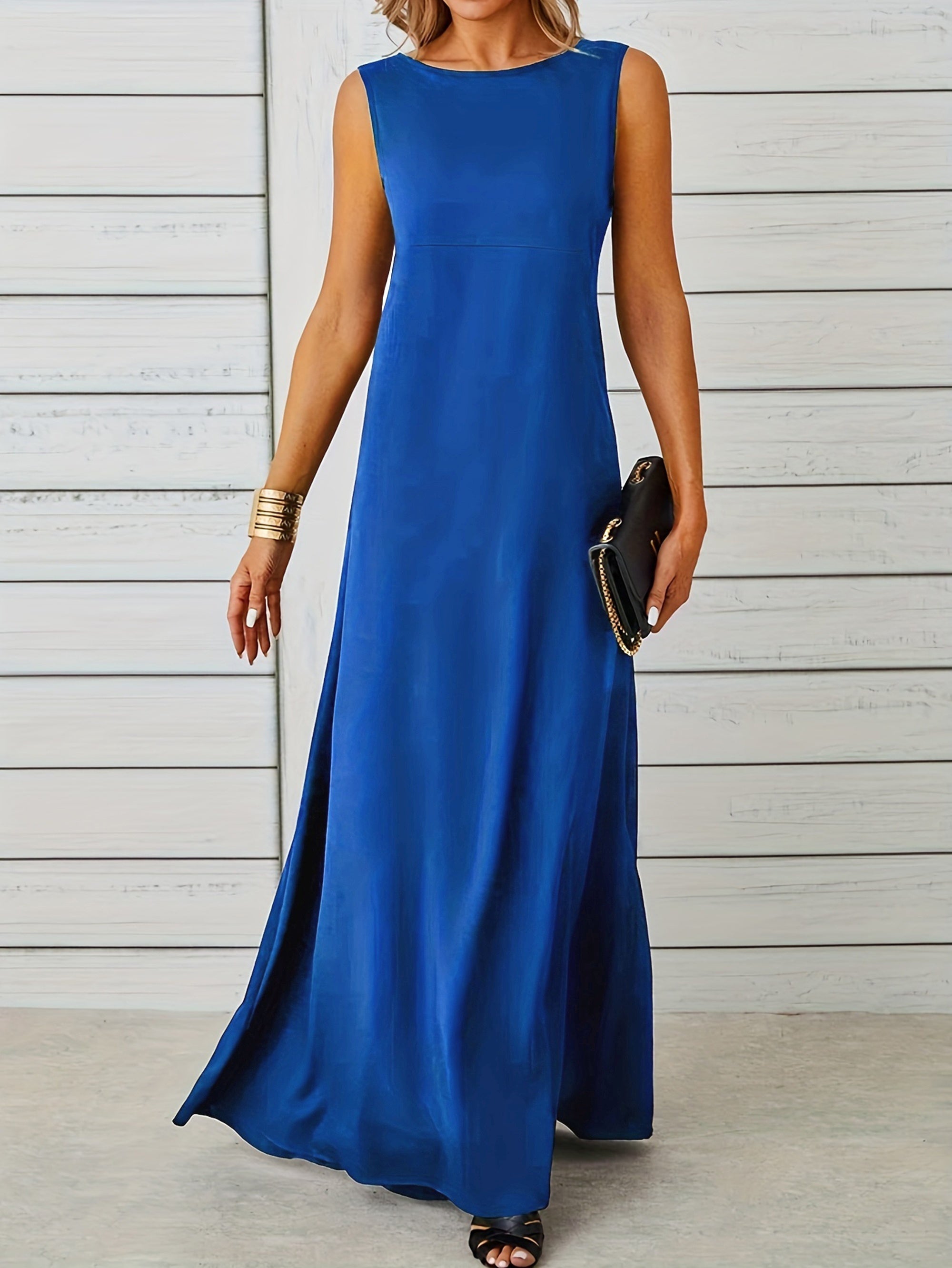 Women’s Maxi Dress - Sleeveless Elegant Fit - Floor-Length - Round Neck Formal Style 8
