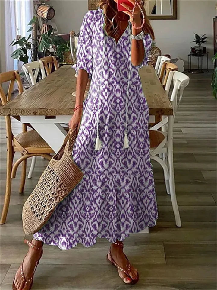 Women’s Maxi Dress – Floral Print – Lightweight Fabric – V-Neck – 3/4 Sleeve Casual Fit 1
