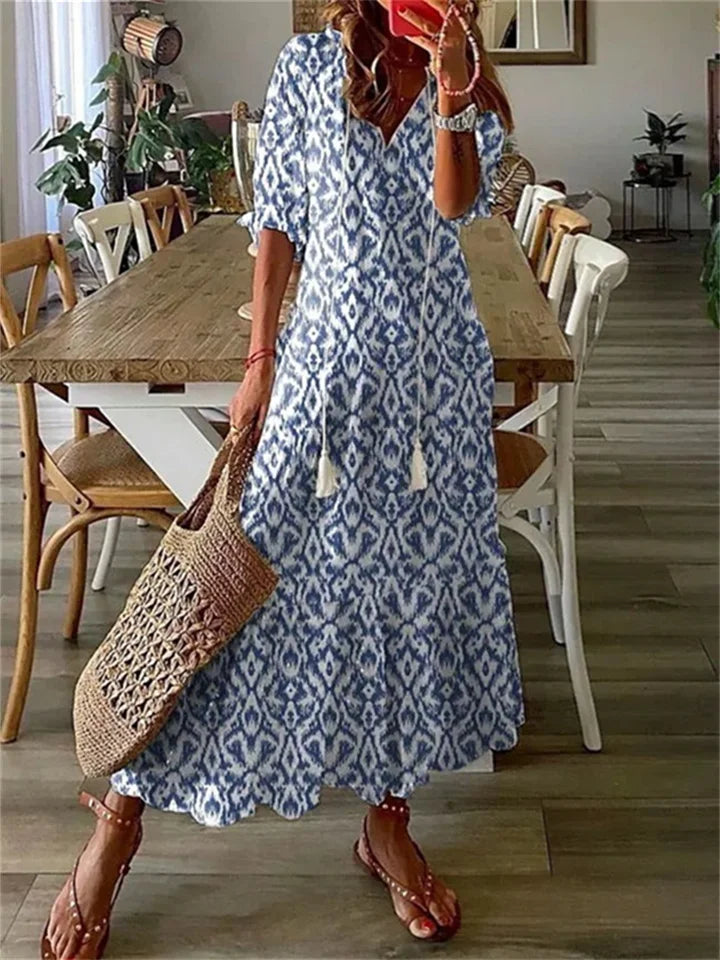 Women’s Maxi Dress – Floral Print – Lightweight Fabric – V-Neck – 3/4 Sleeve Casual Fit 3
