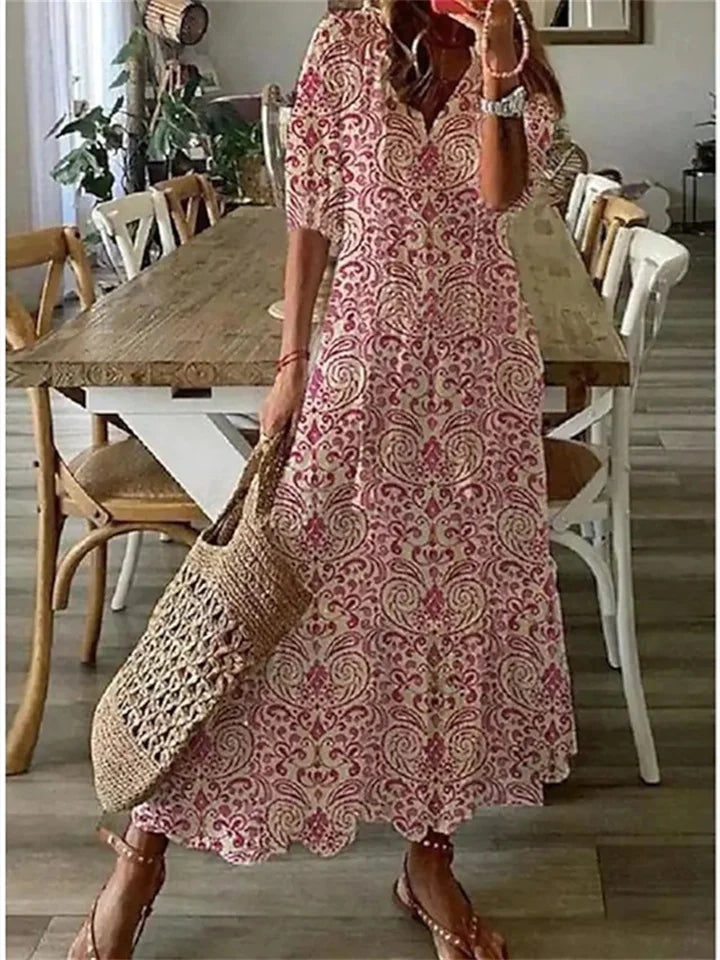 Women’s Maxi Dress – Floral Print – Lightweight Fabric – V-Neck – 3/4 Sleeve Casual Fit 4