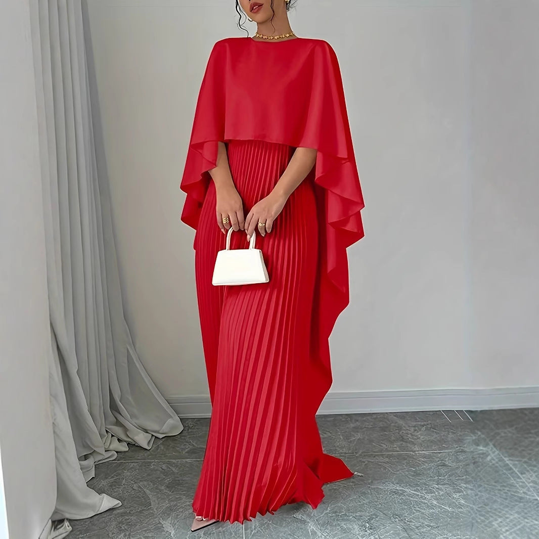 Women’s Maxi Dress – High Neck – Batwing Sleeves – Pleated Skirt – Flowing Fit 1
