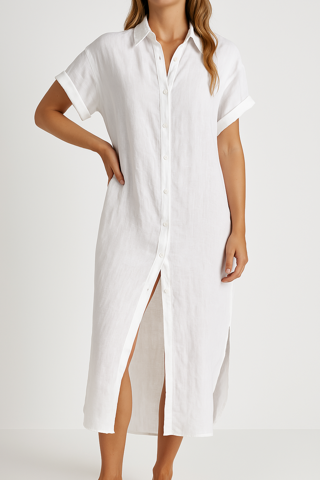 Women’s Shirt Dress – Button Down – Short Sleeve – Lightweight – Collared – Front Slit 1