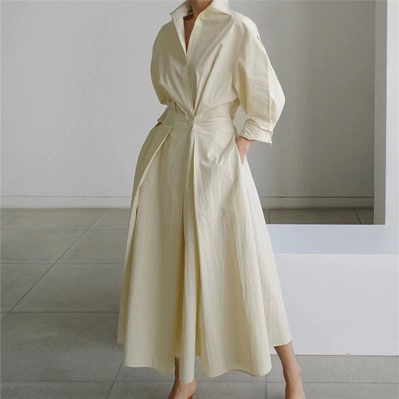 Women’s Shirt Dress – Button Front – Cinched Waist – A-Line Fit – Long Sleeve – Pockets 3