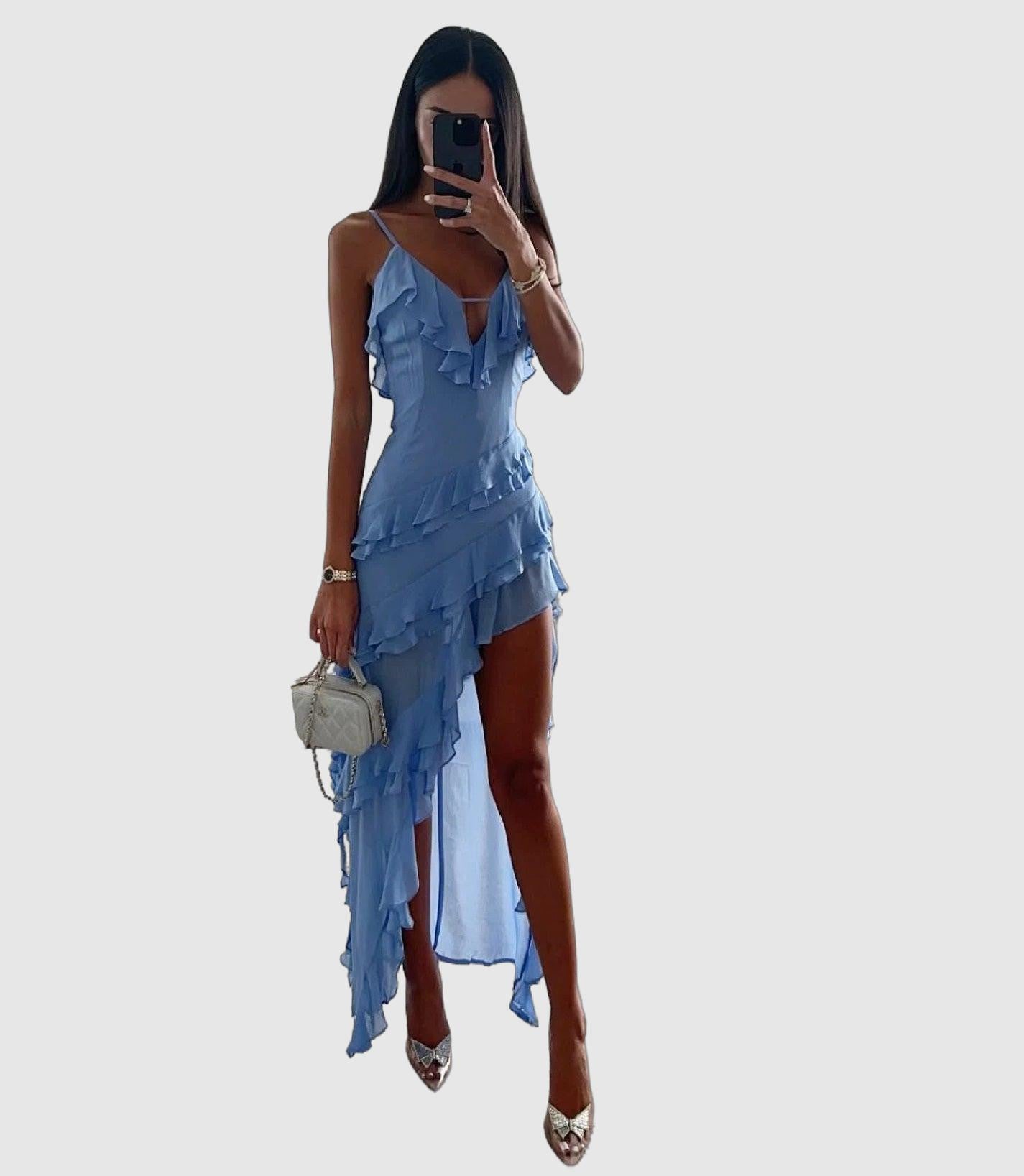 Women's Casual Dress Blue Size M Polyester-2