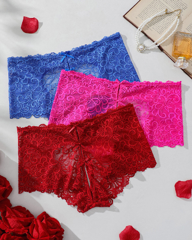 Variant image for Mid-Rise Lace Briefs for Women with Heart Hollow Design โ Comfortable Jacquard Women's Underwear and Lingerie-13